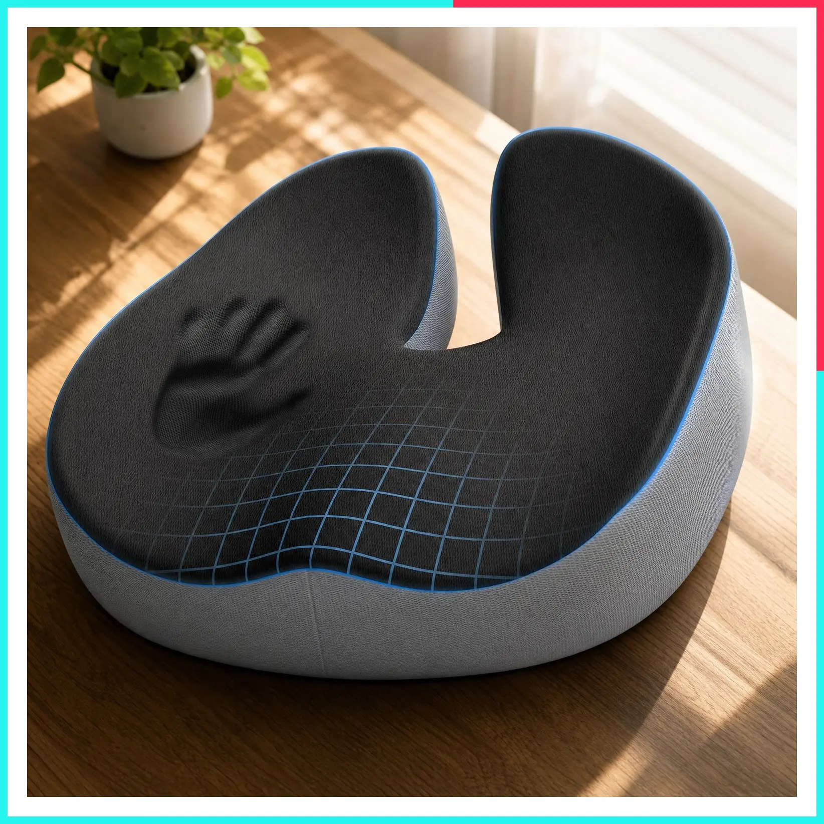 Extra Large Memory Foam Seat Cushion for Office Chair, Car & Wheelchair - Sciatica & Tailbone Pain Relief for Long Sitting, Ergonomic Design with Anti-Slip Bottom