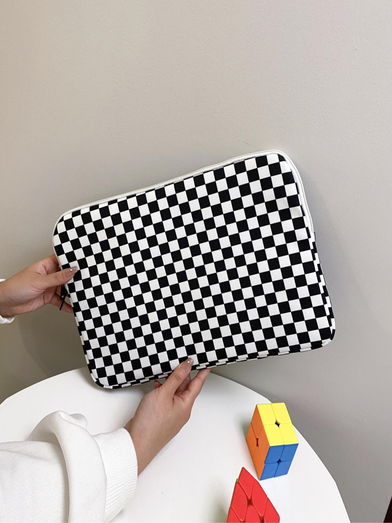 Fashionable Plaid Pattern Zipper Design Laptop Bag, 2025 New Style Casual Versatile Zipper Laptop Bag, Simple Design Durable Laptop Backpack for Women & Men