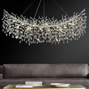63inch Large Rectangular Crystal Chandelier, 16-Light High Ceiling Chandelier, Suitable for Dining Room Silver Tree Branch Chandelier, Chandelier Above Dining Table, Suitable for Living Room Foyer