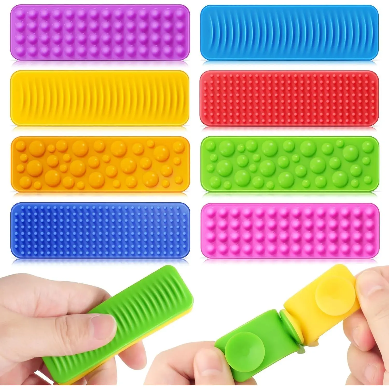 Fidget Toys for Kids and Adults - 8 Pack Textured Suction Toys Autism Calming - Stress Relief Stickers - Fidget Strips for Classroom Office Desk - Travel Road Trip Essential