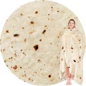 Burrito Tortilla Throw Blanket Birthday Gifts for Women Men Teen Boys Girls, Novelty Tortilla  Blanket Funny Gifts for Adult , 285 GSM Soft Flannel Taco Blanket (Beige,  inches)