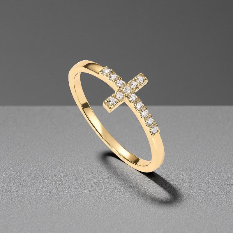 Copper-plated real gold cross ring, suitable for women