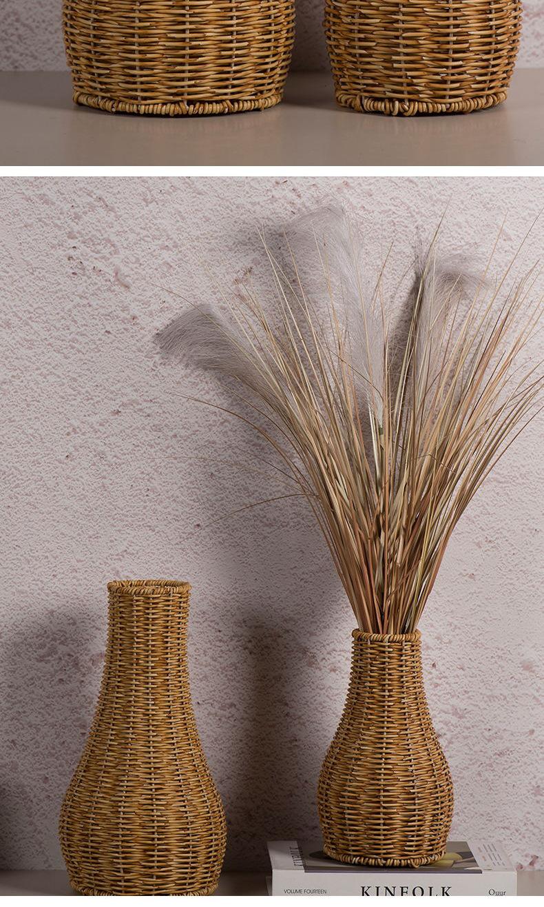 Handwoven Vintage Rattan-Look Floor Vase, Minimalist Home Decor for Living Room & Balcony, Decorative Flower Cylinder for Tabletop