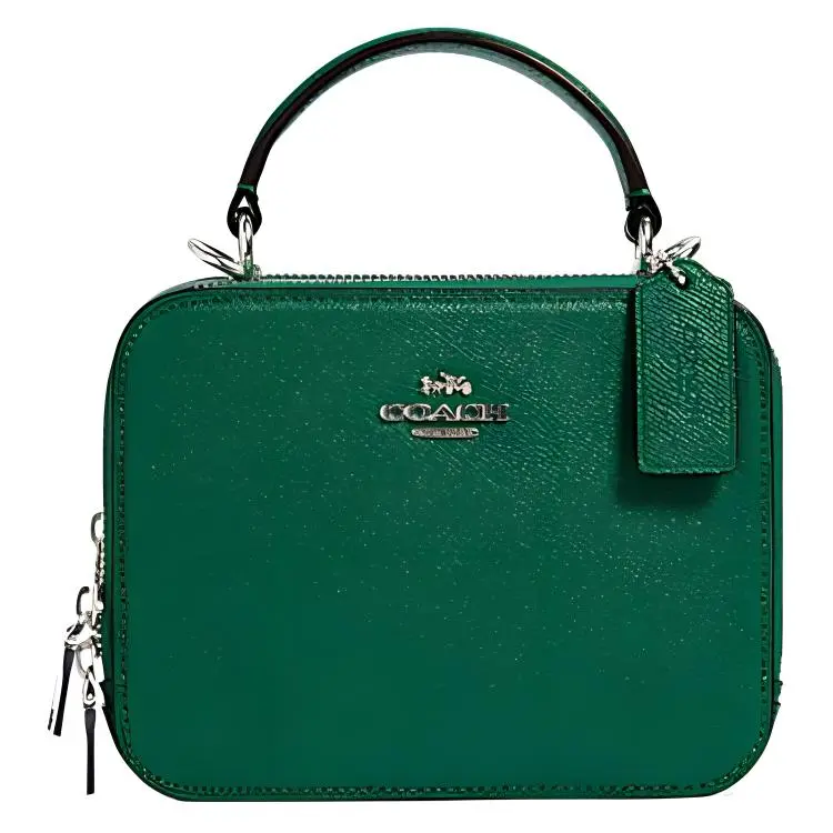 Coach Box Crossbody Bag for Women – Small Leather Chain-Strap Square Handbag in Forest Green
