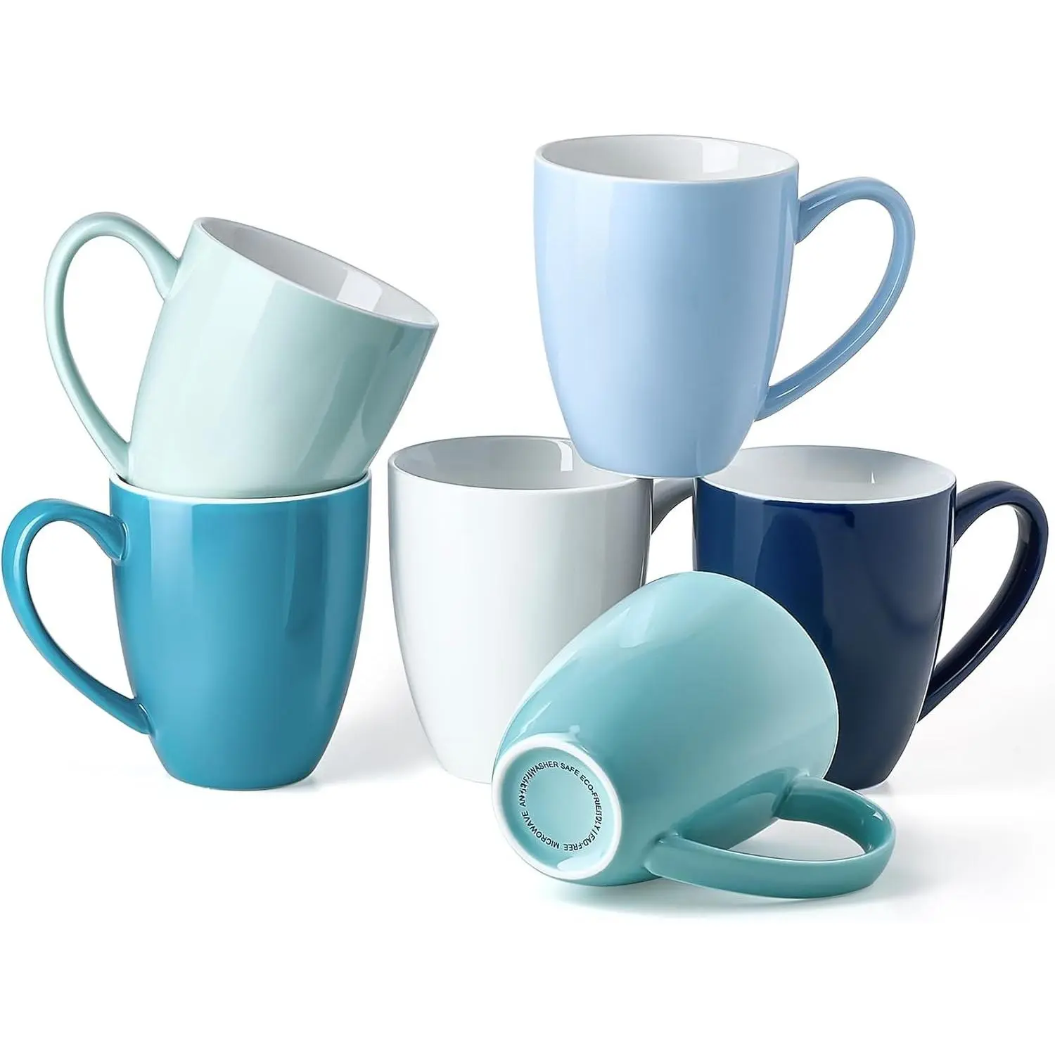 Porcelain Coffee Mugs Set of 6, 13 Ounce Coffee Cups with Handle, Ceramic  Mugs for Latte, Hot , Cappuccino, Mocha, Cocoa, Blue  Colors Mug  Set, Dishwasher and Microwave Safe