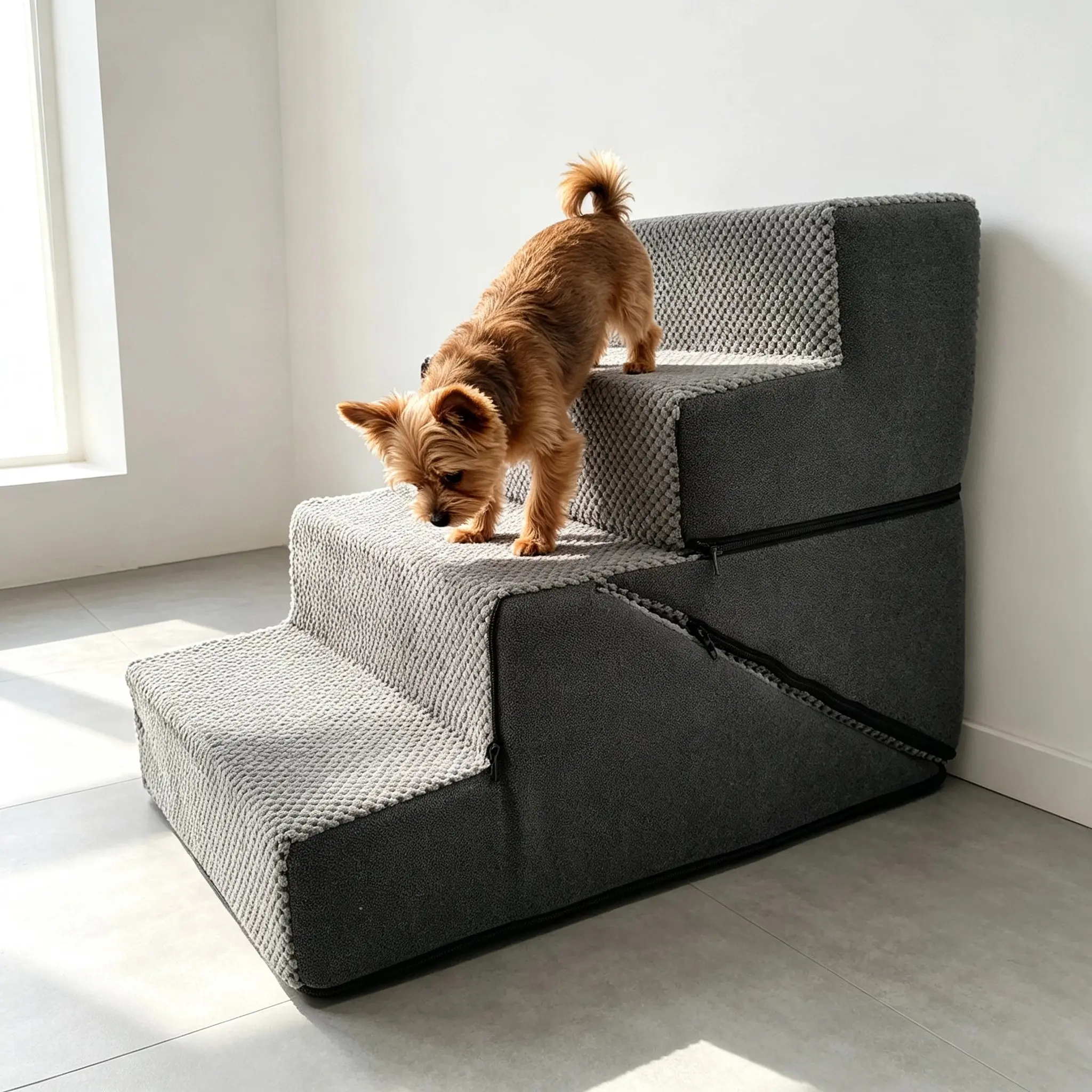 Foldable Detachable Pet Staircase, Small Dog Cat Bed Steps, High Density Sponge Elderly Dog Buffer Ladder, Non-Slip Washable, Universal Sofa Stairs