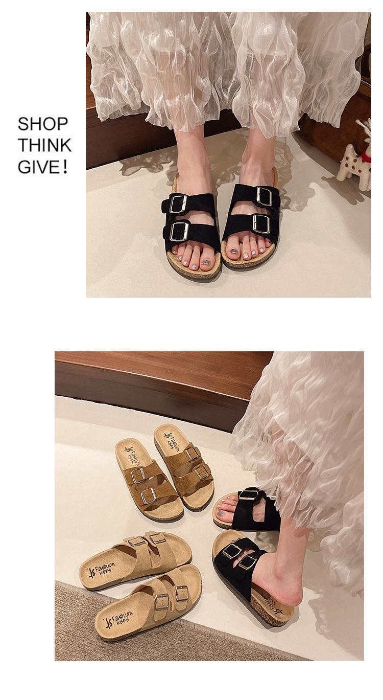 2026 foreign trade cross-border slippers women's large size slippers casual beach double buckle cork slippers factory spot