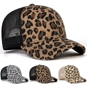 3-Pack Unisex Adjustable Mesh Snapback Hats, Korean Style Large Leopard Print Cotton Baseball Caps, UV Sun Protection Hats For Spring Summer Daily Outdoor