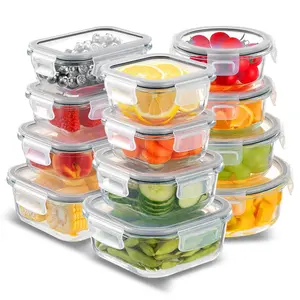 12-Piece High Borosilicate Glass Bowls with Lids - BPA-Free, Airtight, Stackable Storage Containers for Kitchen Use, Microwave Safe with Leak-Proof Fresh-Keeping
