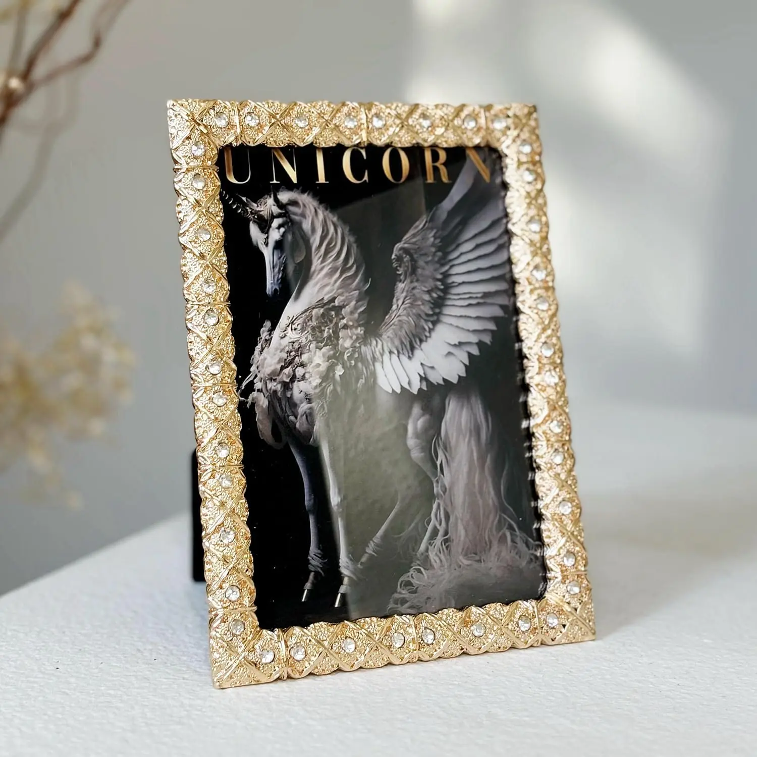 Metal Glass Photo Frames 4x6 Jeweled Picture Frames with Rhinestones, Horizontal and Vertical Formats,Tabletop or Wall Mounting Display