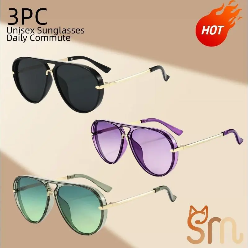 Women's Classic Aviator Sunglasses (3pcs) - UV400 Uv Protective Glasses, Lightweight Metal Frame, Polycarbonate Anti-Glare Lenses, Adjustable Nose Pads, Stylish Sunglasses, Casual Shades for Driving, Daily Wear, Full Rim, Anti-Uv Women's Sunglasses