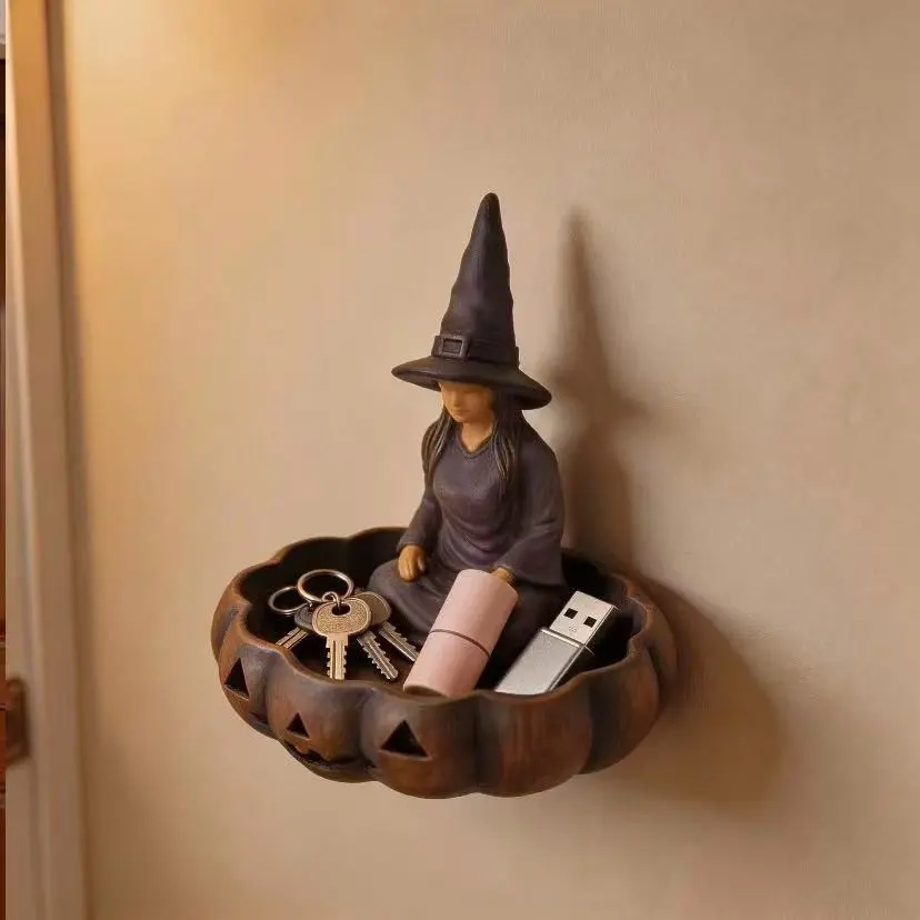 Deep Witch Pumpkin Storage Bowl, ResinDecorative Item, Key Holder, Desk Organizer,Halloween Theme, Gothic Dark Style, Home