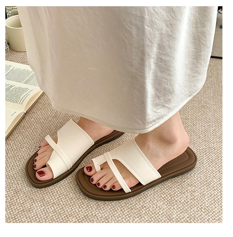 Toe Sandals for Women Summer Fashion Roman Style Simple Retro One-Strap Slippers Home Non-Slip Outdoor Versatile Sandals