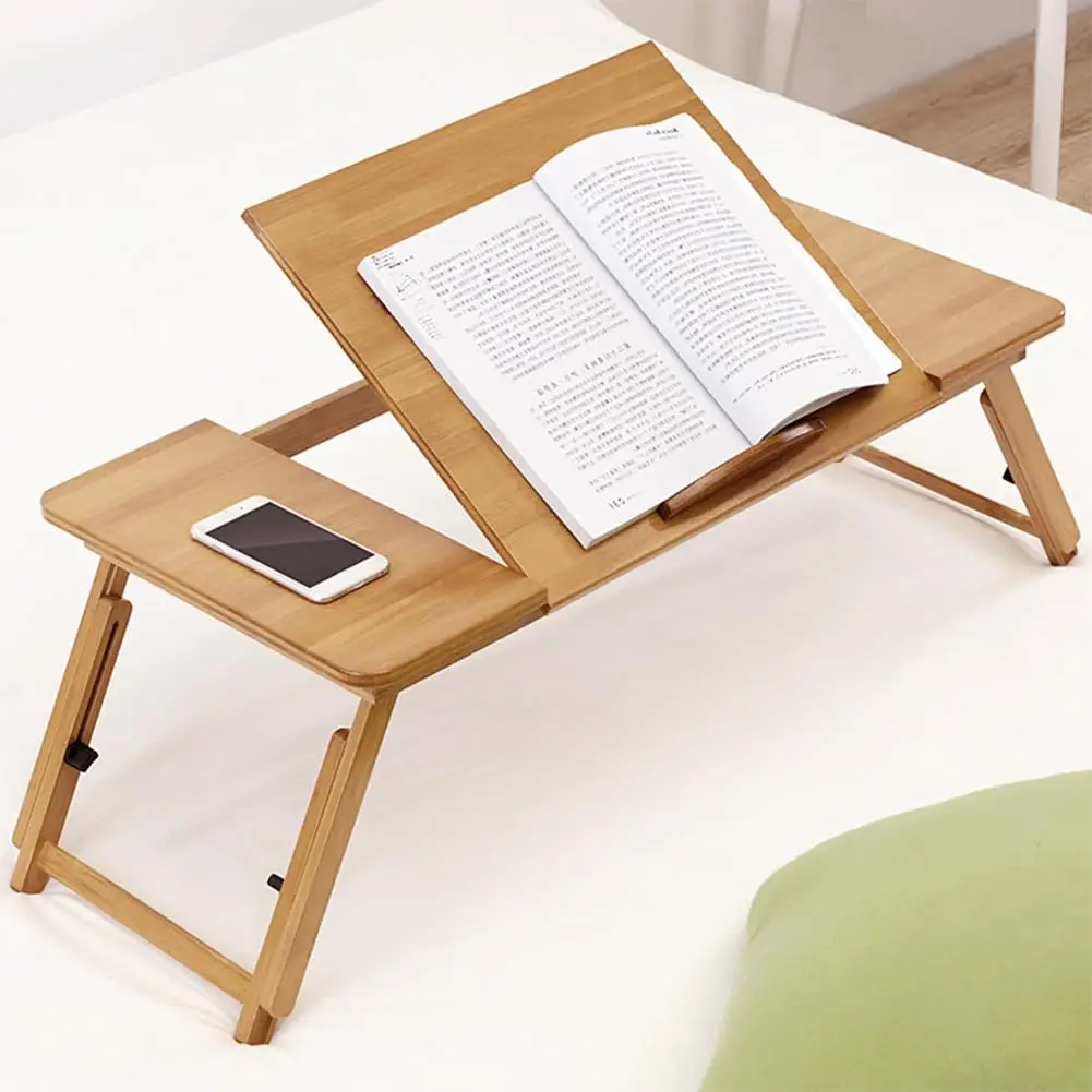 Adjustable Bamboo Laptop Desk, 19.69 x 11.81 Inches – Collapsible Portable Workstation for Bed or Sofa – Tilting Top, Sturdy Spacious Surface for Home Office, Writing or Breakfast