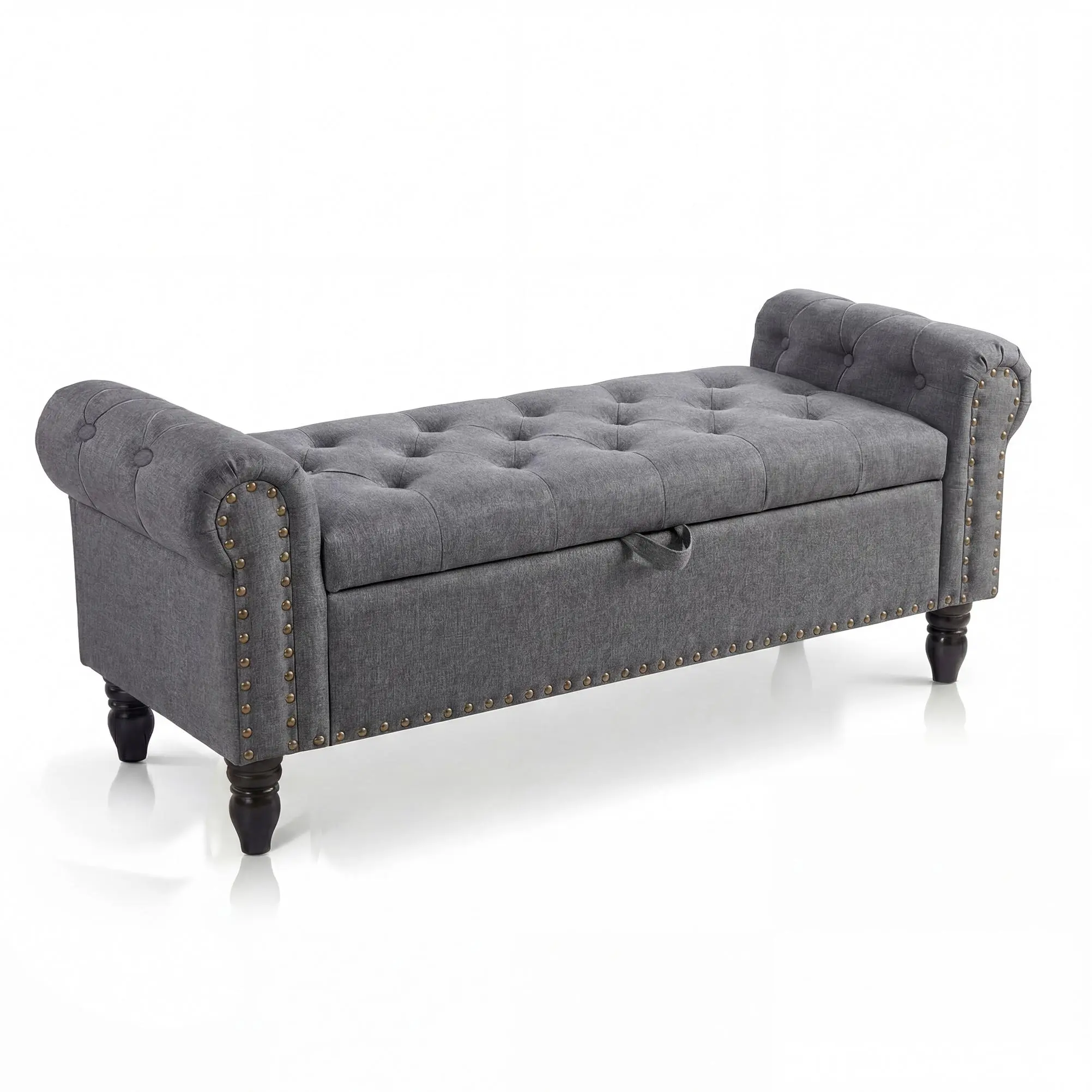 Storage Ottoman Bench with Arms - Button Tufted Upholstered End of Bed Bench with 44.6 Gal Storage Space, Gas Lift Safety Hinge, Nailhead Trim, Solid Wood Legs for Bedroom Entryway