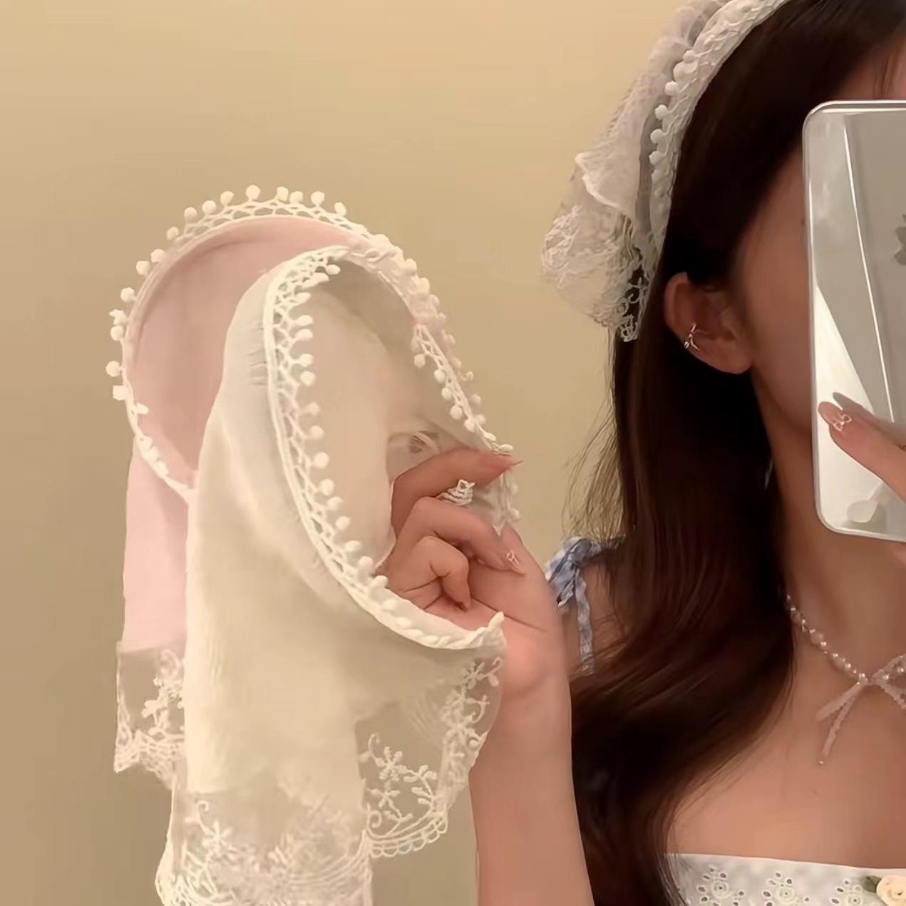 Women's Garden Style Hairband Headscarf, High-End Lace Hair Accessory, Beach Atmosphere Photo Upgrade Triangle Scarf, Casual Soft Scarf, All Seasons