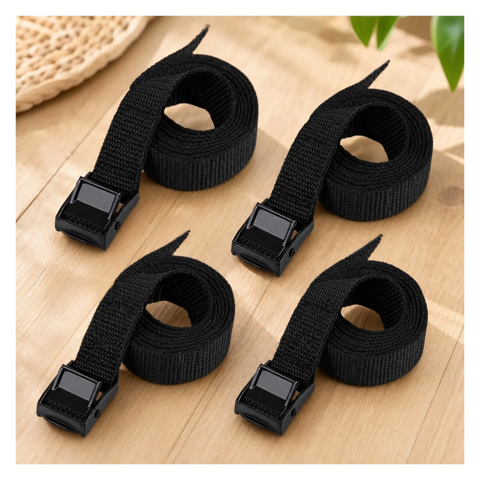 Adjustable Cam Buckle Tie Down Straps with Buckles, Black 4 Pack Lashing Straps for Cargo, Trucks, Motorcycle, SUP, Kayak, Canoe, Trailer, PackingGift