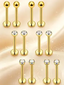 316L Surgical Stainless Steel Lip Stud Set, 3 Styles Solid Ball/Bezel CZ/Prong CZ Flat Back Labret Piercing Jewelry, Gold Silver Rose Gold Multi-Color Hypoallergenic Reusable Lip Piercing for Women Men