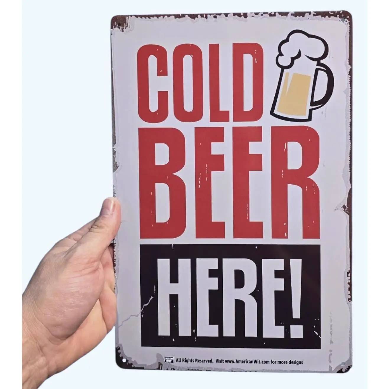 AMERICAN WIT (Cold Beer Here!) 8" x 12" Metal Tin Funny Bar Sign Wall Decor Plaque Poster Rustic Rusty Vintage Retro Look