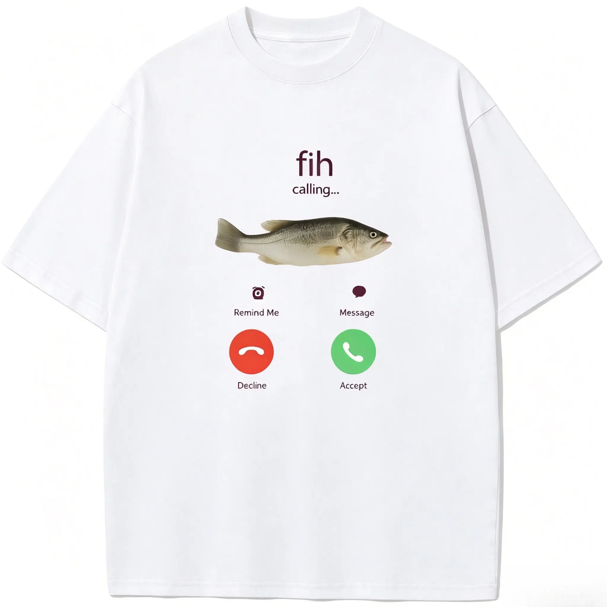 "Calling Fish!" Acid Wash T-Shirt Women's Cotton Oversized Half Short Sleeves Casual Loose Fit Solid Streetwear Tee Tops for All Seasons - Womenswear