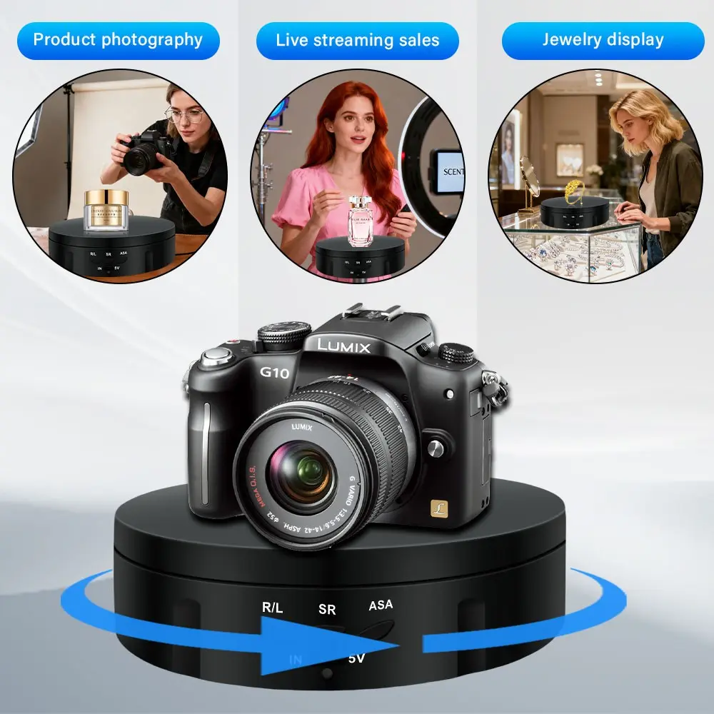 360 Degree Electric Rotating Display Stand, Rotation Photography Platform, 145mm Diameter, Battery/USB Dual Use, No Battery Included