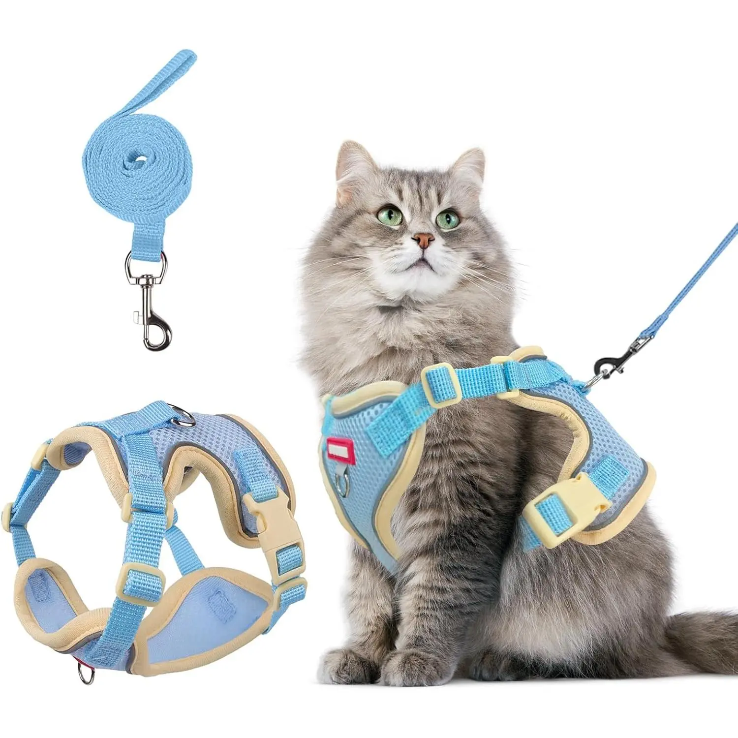Harness and Leash Set Escape-Proof Adjustable  Leash and Harness Combo Suitable for   Breeds (Blue, L)