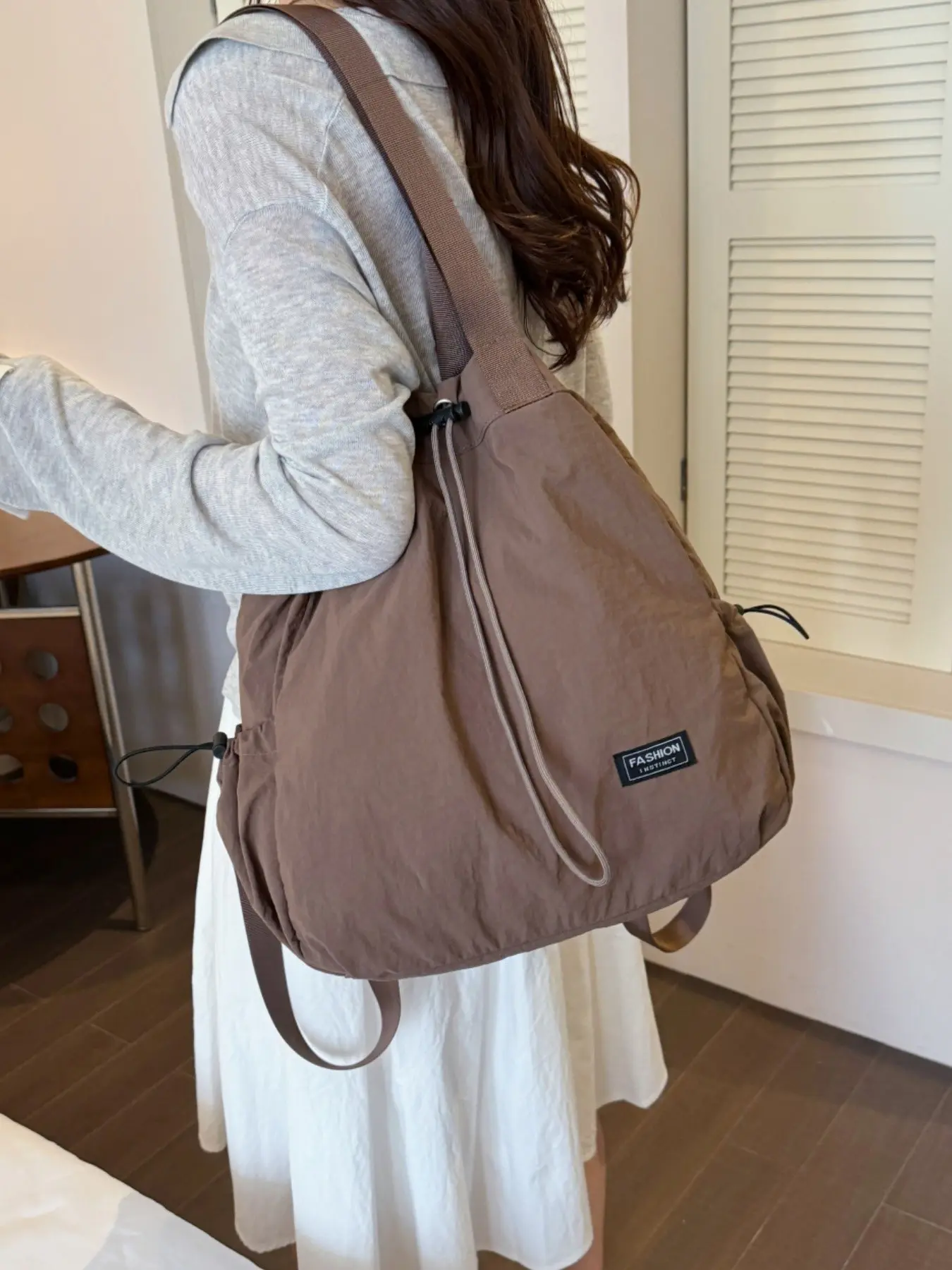 2026 New Drawstring Top for Women, Large Capacity Crinkle Nylon Shoulder Bag, Japanese Style Casual Multicolor Crossbody Bag, Casual Daypack Backpacks