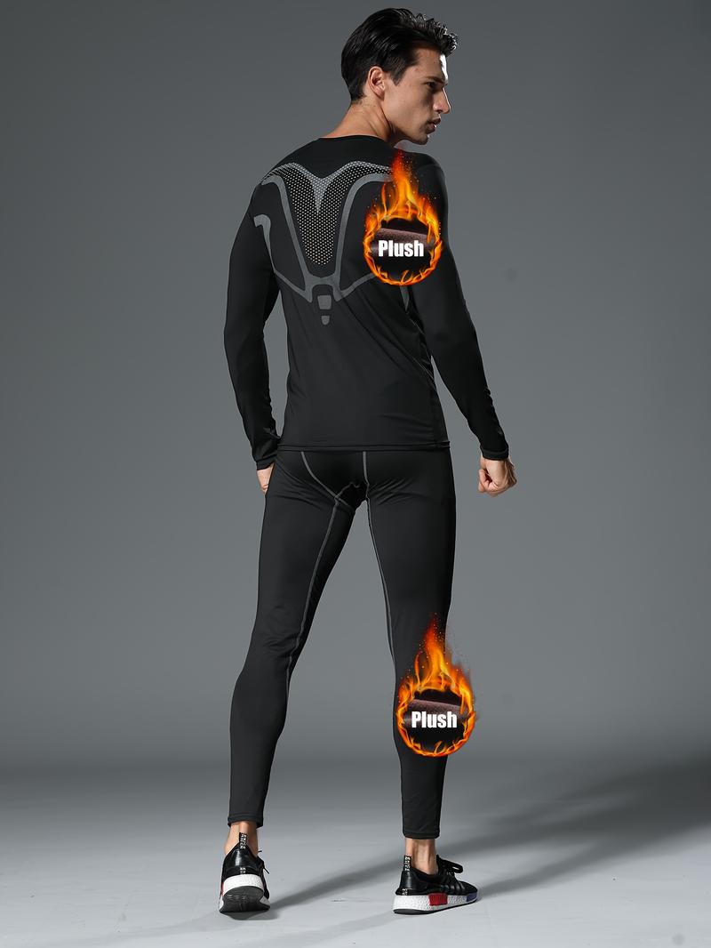 Personalized printing and fleece sports suit 6-piece men's thermal underwear suit running gym clothes autumn and winter warm fleece tight equipment morning running night running training autumn and winter sportswear raglan sleeve value pack base layer und Personalized printing and fleece sports suit 6-piece men's thermal underwear suit running gym clothes autumn and winter warm fleece tight equipment morning running night running training autumn and winter sportswear raglan sleeve value pack base layer und