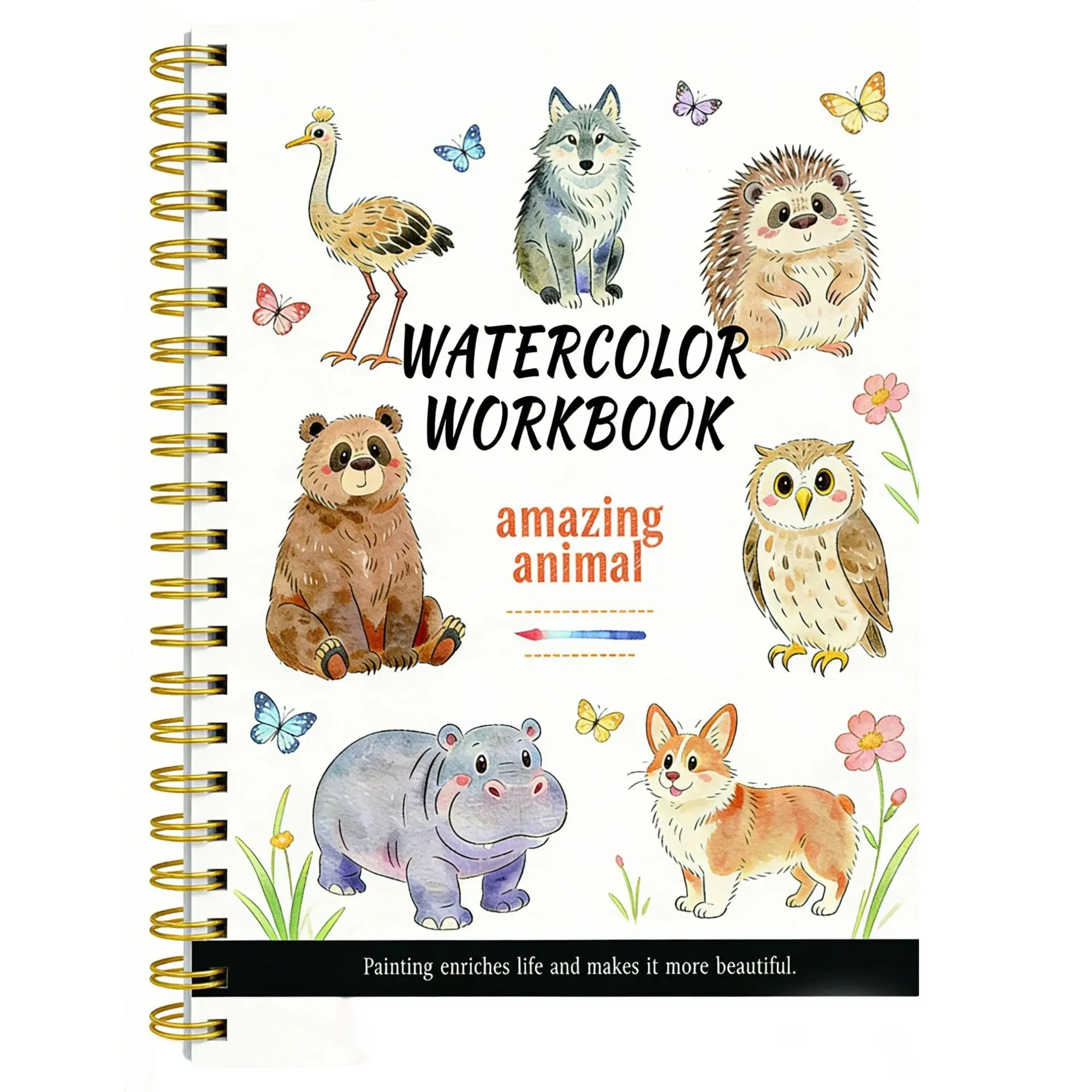 Animal Watercolor Practice Book, Spiral Bound Sketchbook for Beginners, Ideal for Kids, Teens, Adults, Home & Classroom Art Activities