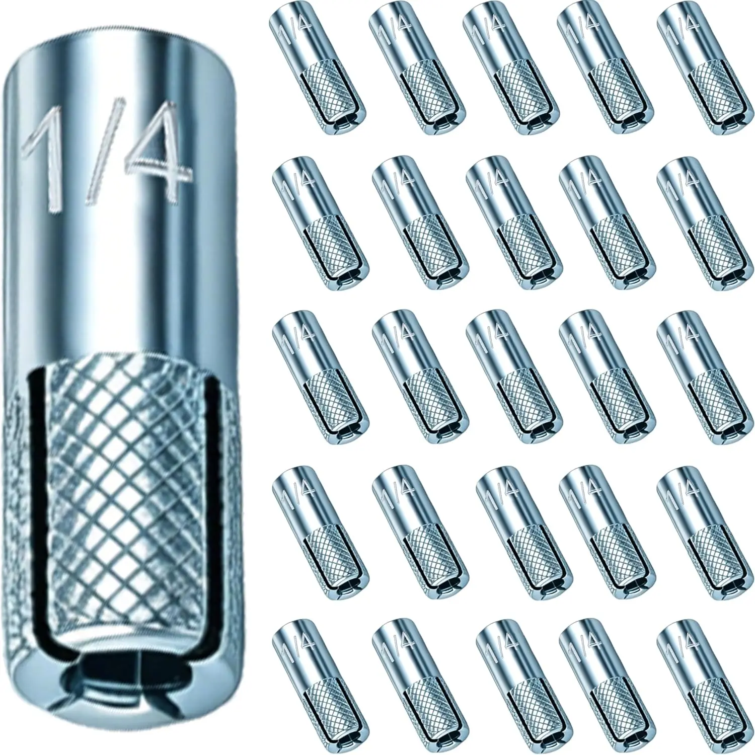 25 count Drop-in Anchors,1/4"-20 Zinc-Plated Concrete Knurled Drop-in-Anchor, Secure Mounting, Easy Installation - Internal Forced Expansion Screw  for Solid Concrete (25, 1/4"-20)