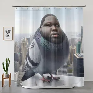 1/4-Piece Funny Pigeon Man Face Meme Bathroom Shower Curtain Set - Cursed Bird-Human Hybrid Weirdcore Brain Rot Gen Z Humor Gag Gift, Non-Slip Mat, Toilet Cover, Waterproof College Dorm Room Novelty Decor