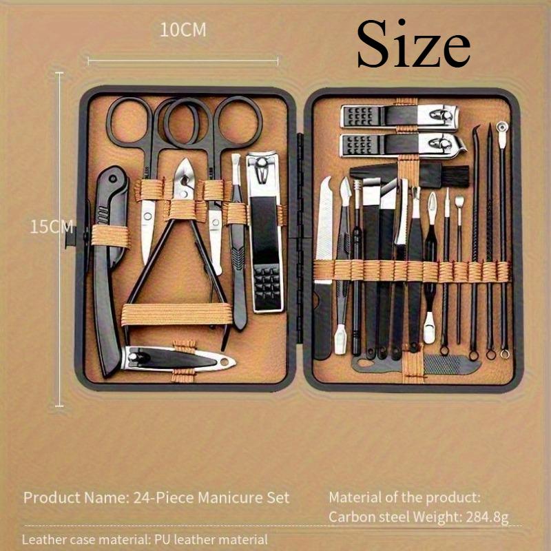 24Pcs Professional Manicure Set, Black Stainless Steel Nail Clipper Kit with Travel Case, Portable Grooming Scissors & Pedicure Tools for Hand Facial Foot Care, Ideal Gift for Men and Women