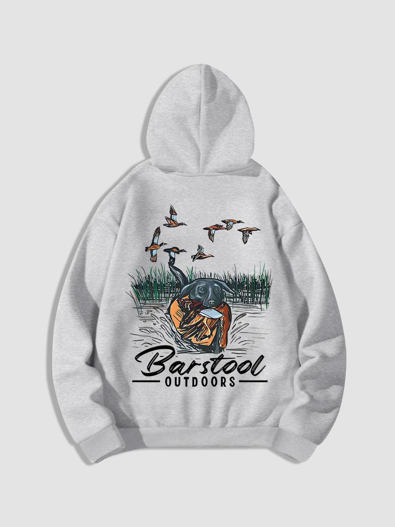 Unisex Men's Duck Hunting Graphic Print Pocket Drawstring Hoodie, Regular Fit Casual Long Sleeve Hooded Sweatshirt, Men's Top for Outdoor Activities