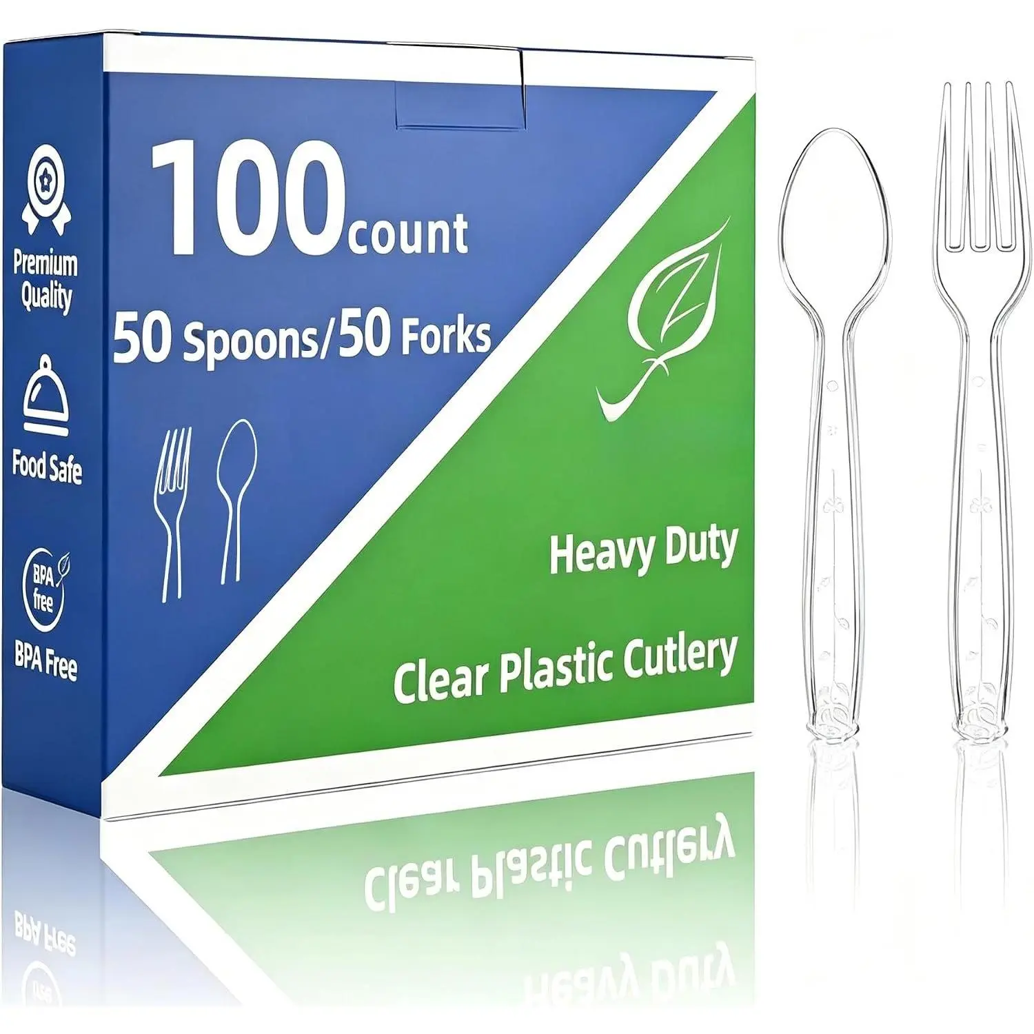 100 Count Plastic Silverware Heavy Duty 50Forks50Spoons | Shatterproof  Disposable Cutlery Heat Resistant Disposable Plastic Utensils for Catering & Events, Party Supplies
