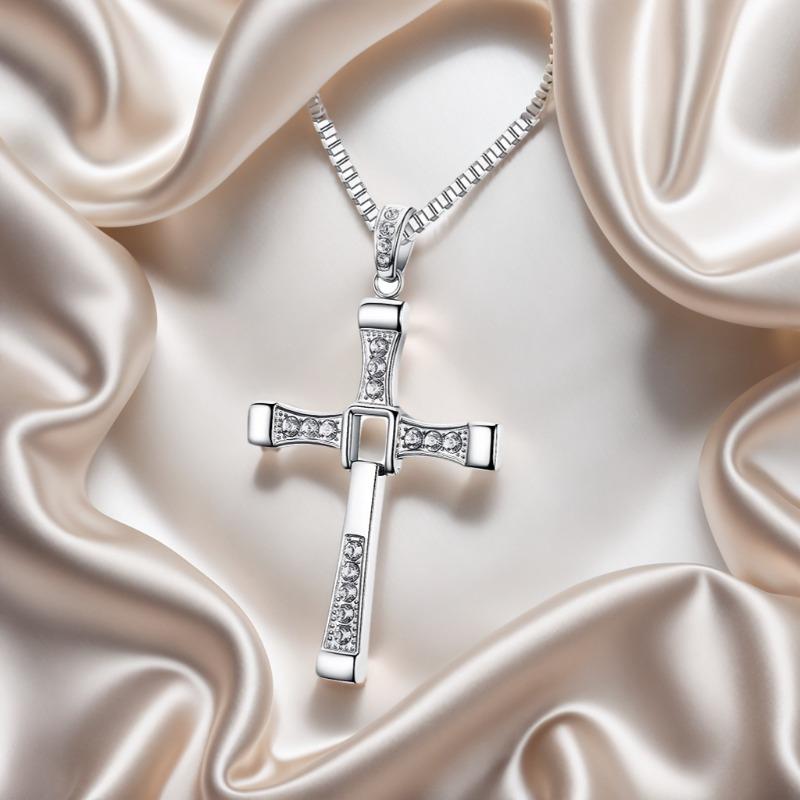 Cross Necklace for Men, Cross Pendant Necklace Stainless Steel Chains Sterling Silver Necklace Men's Cross Chain Jewelry Link Chain for Boys Fast and Furious
