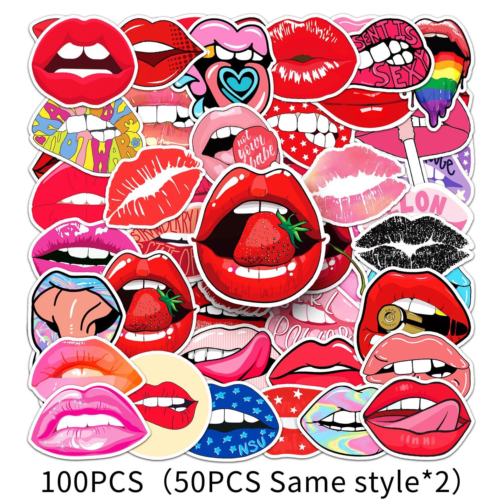 Lip Pattern Sticker, 100pcs/set Creative Lip Design Sticker, DIY Decorative Sticker for Scrapbooking, Journaling, Gift Wrapping, Decal