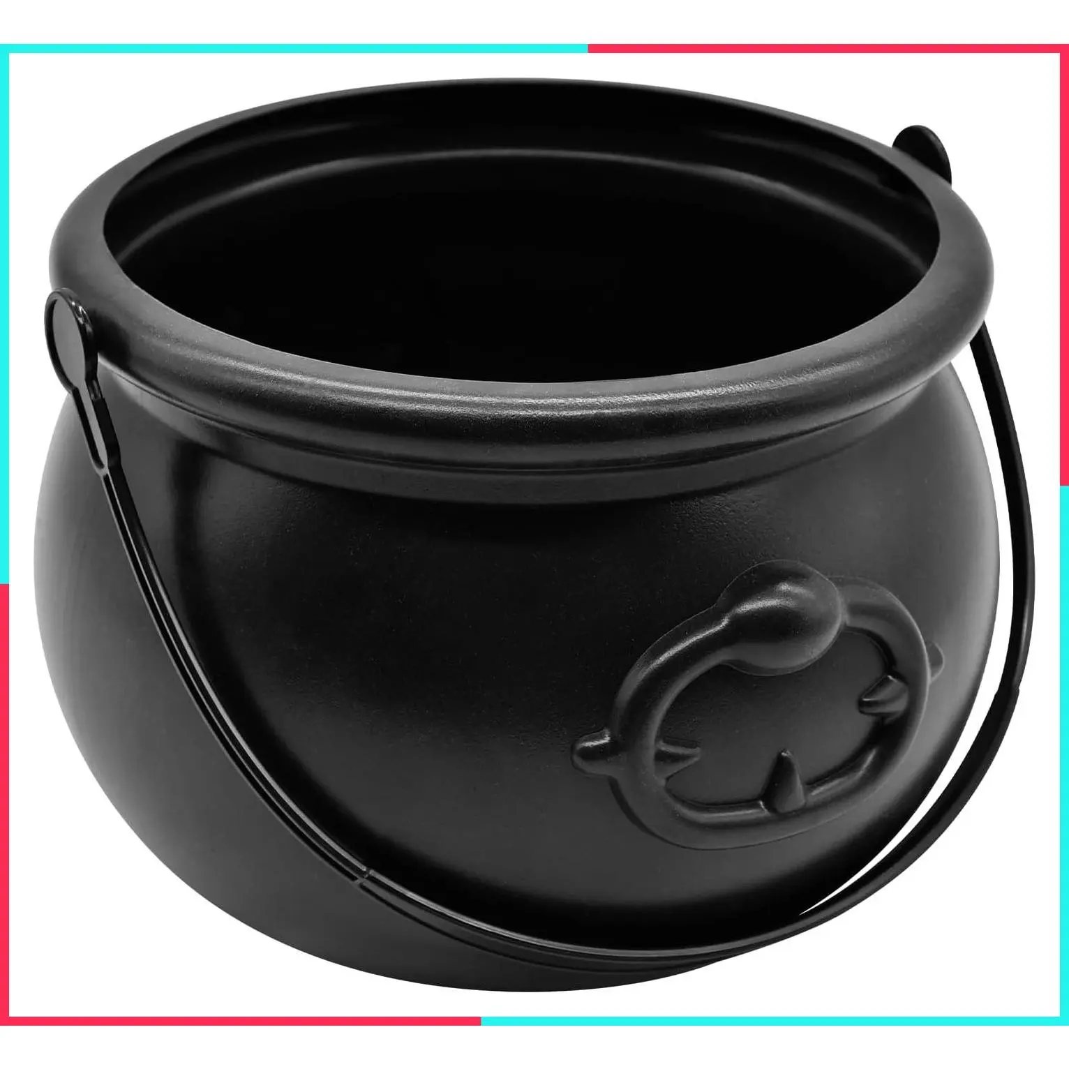 8" Plastic Black Cauldron Kettle Halloween Candy Bowl, Large Witch Cauldron Pot Bucket for Halloween Decorations Trick or Treat Party Supplies