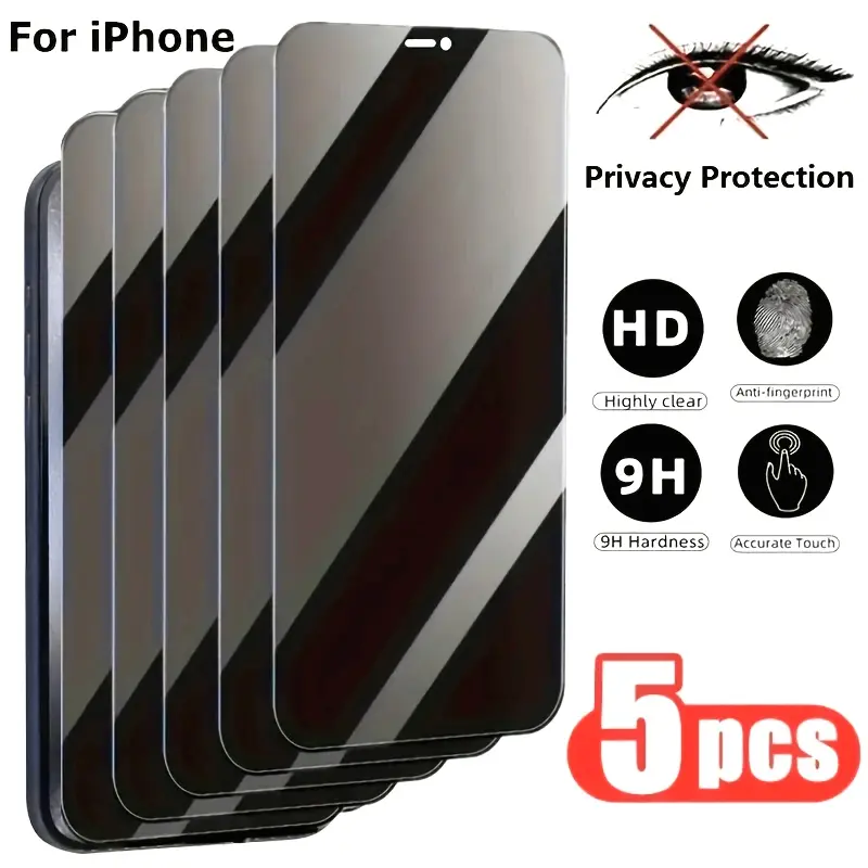 5 Pack Full Coverage Privacy Tempered Glass Protector, Anti-Spy and Scratch Proof, Fits iPhone 17 Pro Max/Pro/Air/17, 16 Pro Max/Pro/Plus/16e, 15 Pro Max/Pro/Plus, 14 Plus/14, 13 Pro Max/Pro/13, 12 Pro Max/Pro/12, 11 Pro Max/Pro/11 Protective Protection S