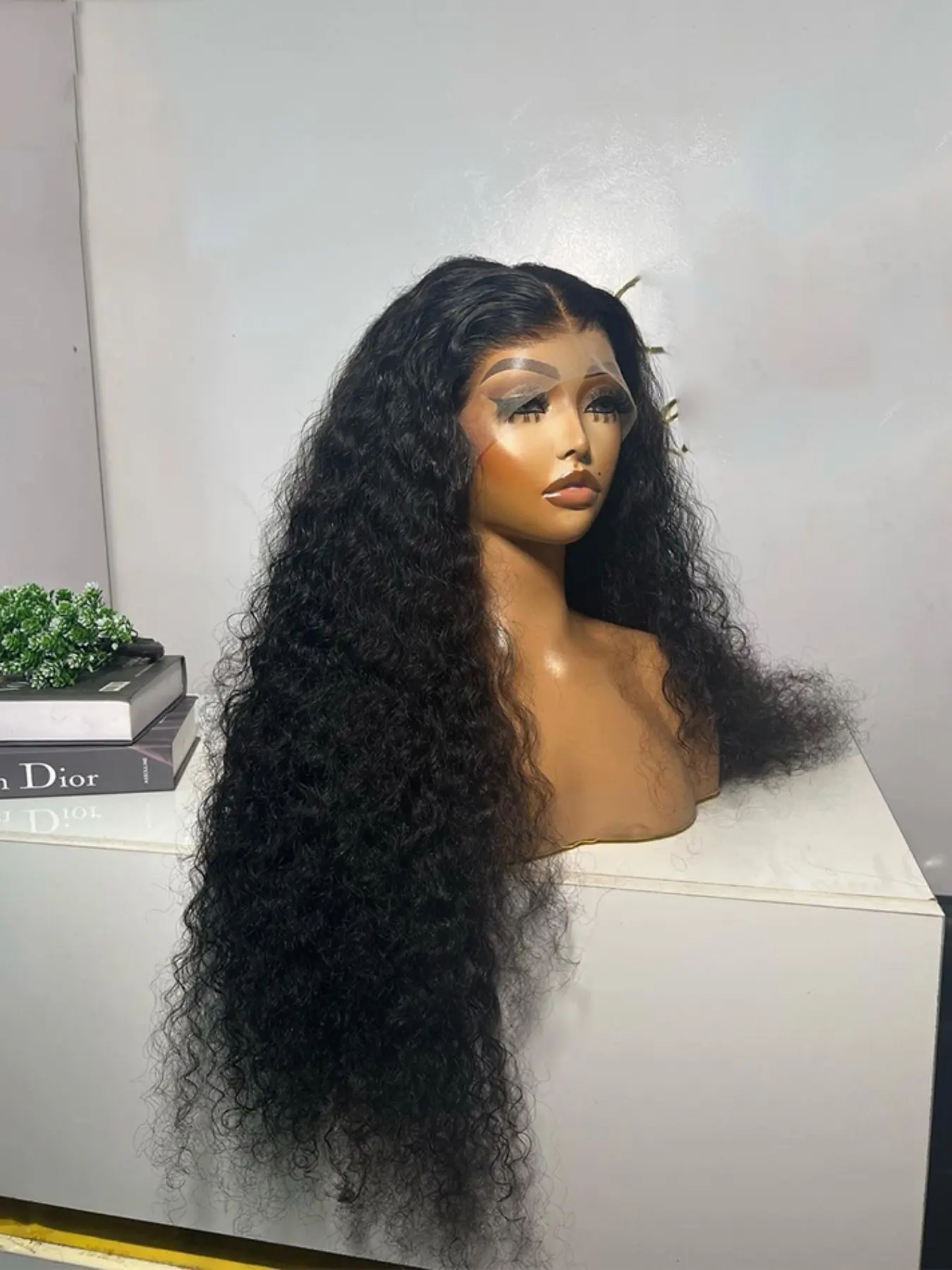 Soft Long 26 Inch 180 Density Natural Black Kinky Curly Deep 13x4 Front Lace Wig, Glueless Synthtic Pre-Plucked Heat Resistant Daily Wear Wig, Glueless Wigs
