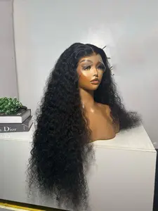 Soft Long 26 Inch 180 Density Natural Black Kinky Curly Deep 13x4 Front Lace Wig, Glueless  Synthtic Pre-Plucked Heat Resistant Daily Wear Wig