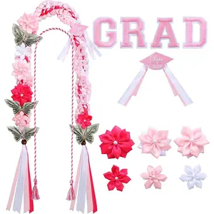 50'' Class of 2026 Graduation Lei and Cord Set Double Braided Floral Necklace Graduation Ribbon Leis Graduate Gift with Grad Patch for Men Women Ceremony Grad Party Supplies(Classic,Red Black)