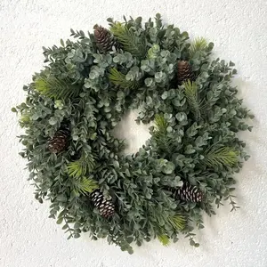 Front Door Wreath 19.75inch (approx. 50.0cm) Artificial Green Boxwood Spring Summer Door Wreath for All Seasons, Wall Decoration for Kitchen, Bedroom, Indoor and Outdoor, Party, Holiday, Farmhouse Front Porch, Home Decor