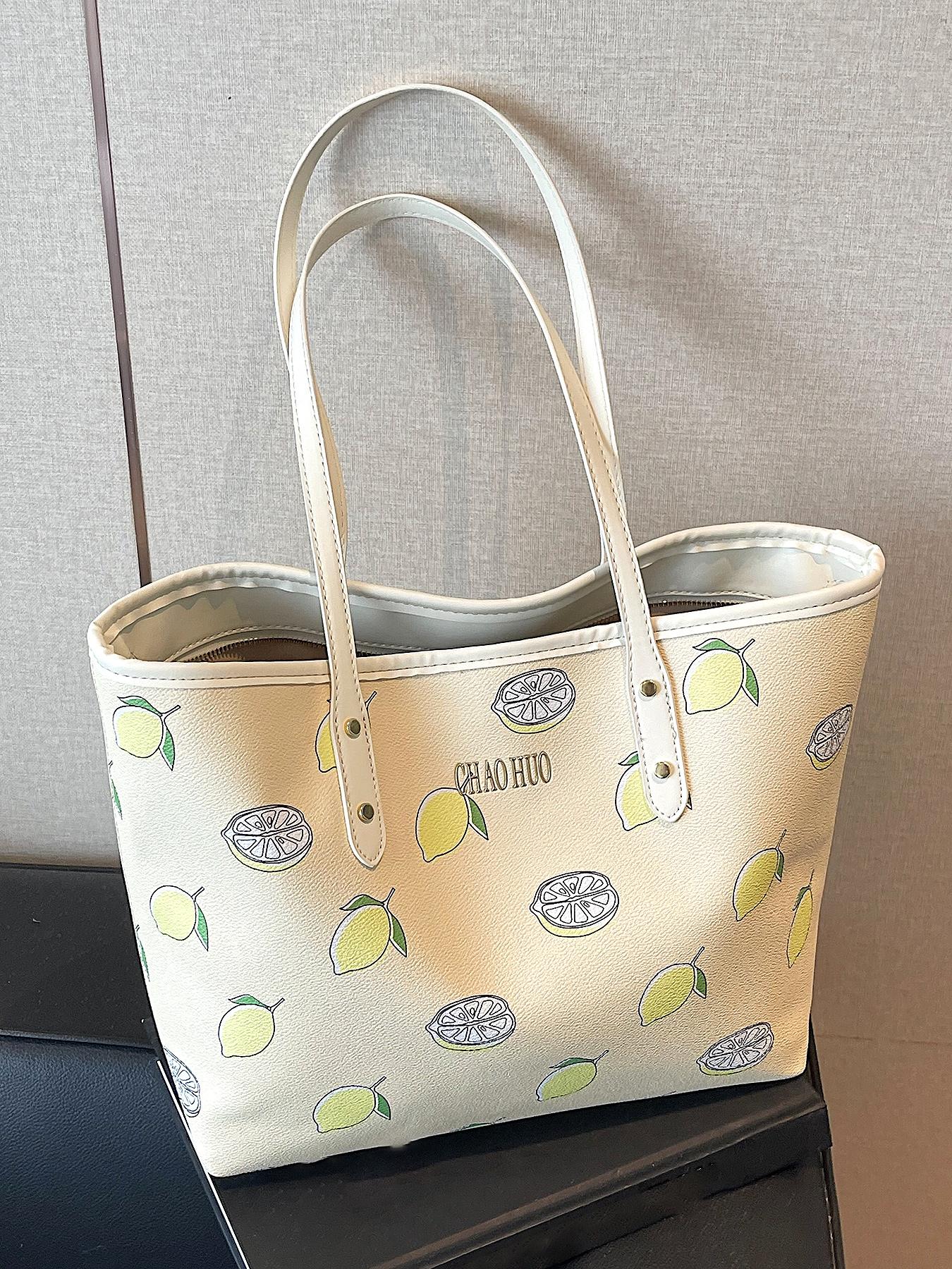 Niche cherry fruit pattern printed tote bag, Lightweight tote bag, one-shoulder underarm bag, casual handbag, Casual commuter bag, Casual trendy purses, versatile for daily commuting, multiple colors available, suitable for college students