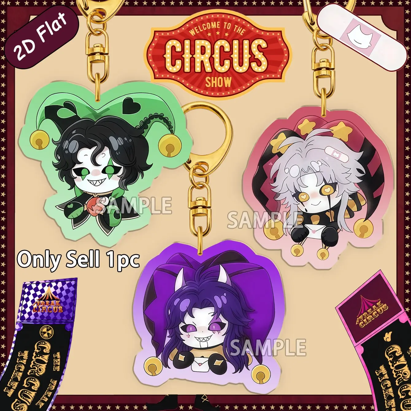 Freak Circus Keychain, Harlequin Pierrot Jester Anime Keychain, Cartoon Keyring, Bag Charm, Cup Decoration, Birthday Gift, Party Favor