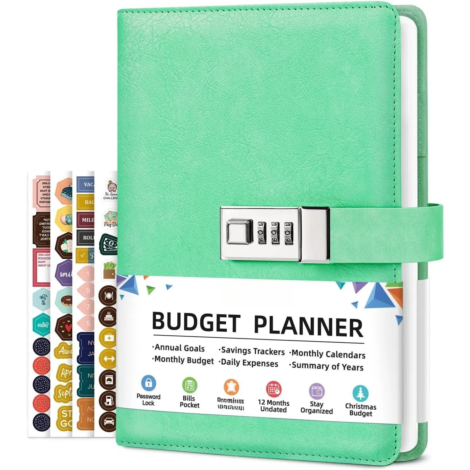 Budget Planner 2026 with Lock, Green | Monthly Budget Planner with Expense , Undated Financial Organizer to Manage , A5 Leather Budget Book