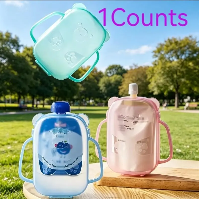 1pc leak-proof toddler food pouch storage box with handle, anti-squeeze design, suitable for toddlers to self-feed, reusable anti-squeeze yogurt pouch, a must-have for toddlers