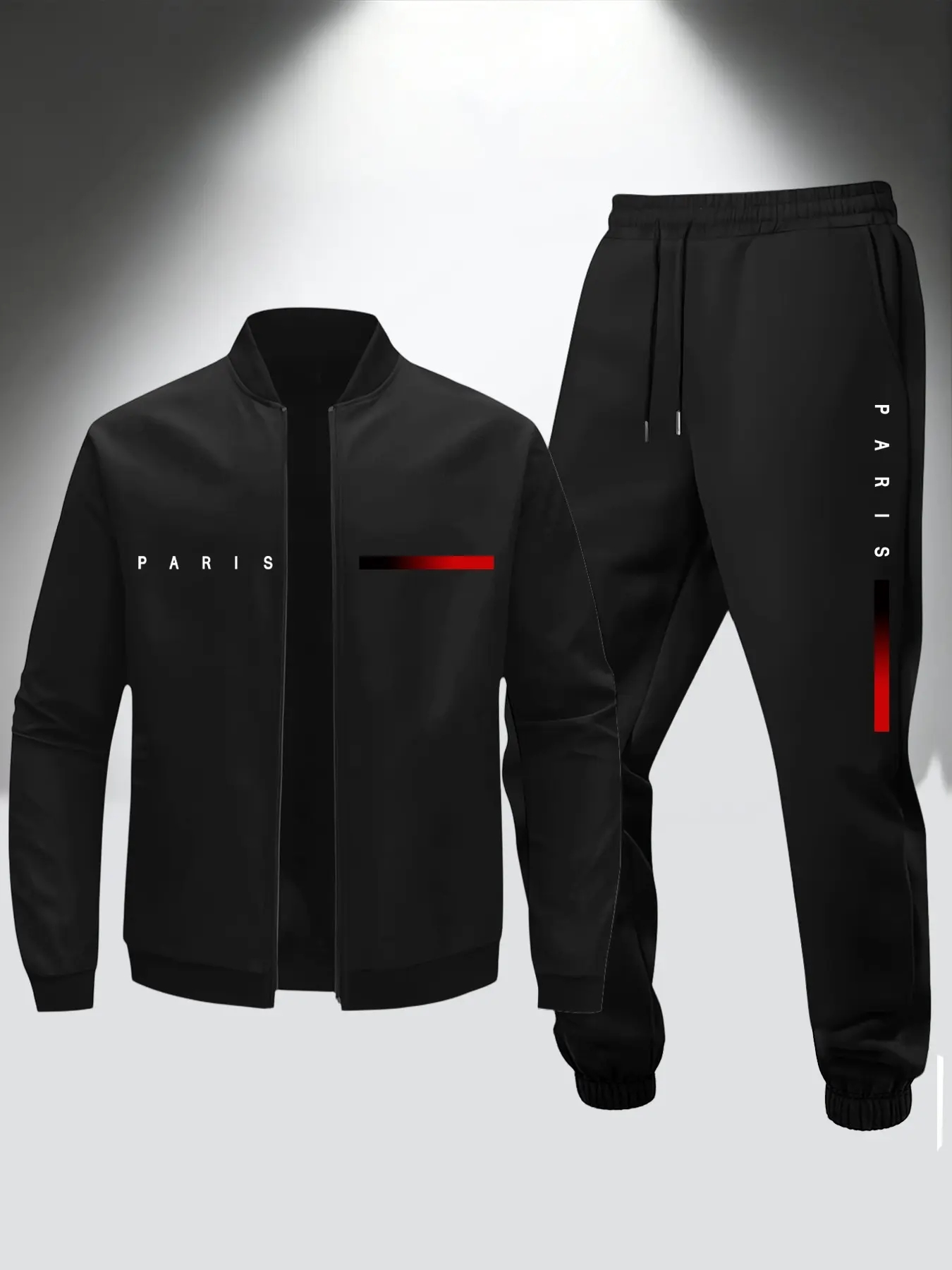 Men's Casual Jacket and Long Pants Set, Paris Gradient Striped Sports, Multicolor Jogger Combo, Comfortable and Stylish, Outfit Tracksuit