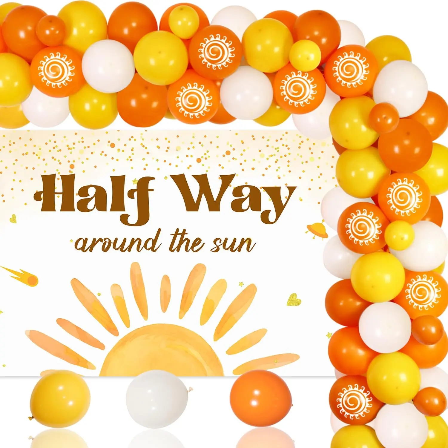 1Set Half Way Around The Sun Decorations Boho Sun 12 Birthday Boy Photography Backdrop Sun Theme Birthday Balloon Arch Kit 12 Way to One Decorations for Half Bday Party Supplies