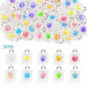50pcs Transparent Glitter Turtle Beads, DIY Jewelry Supplies, Perfect for Slime Crafts, Includes Hanging Holes, Ideal for Handmade Projects