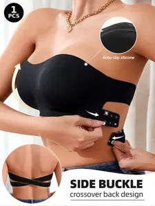Women's Wireless Bra with Side Buckle Design, Medium Support & Plain Pattern, Daily Wear Lined Underwear for All Seasons
